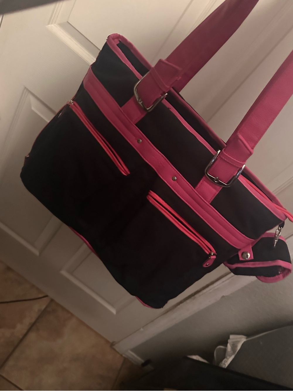 Black and Hot Pink Women's Tote Or Laptop Bag